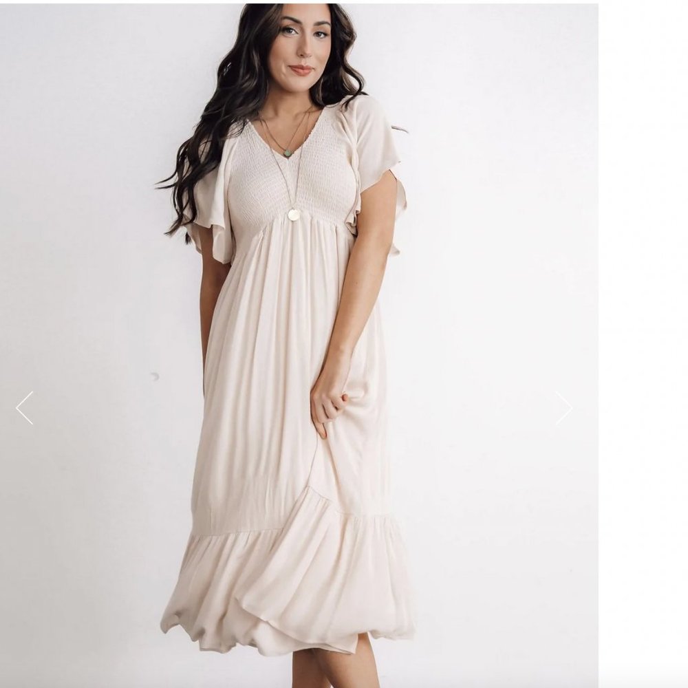 Baltic Born Felicity Smocked Midi Dress Ivory S